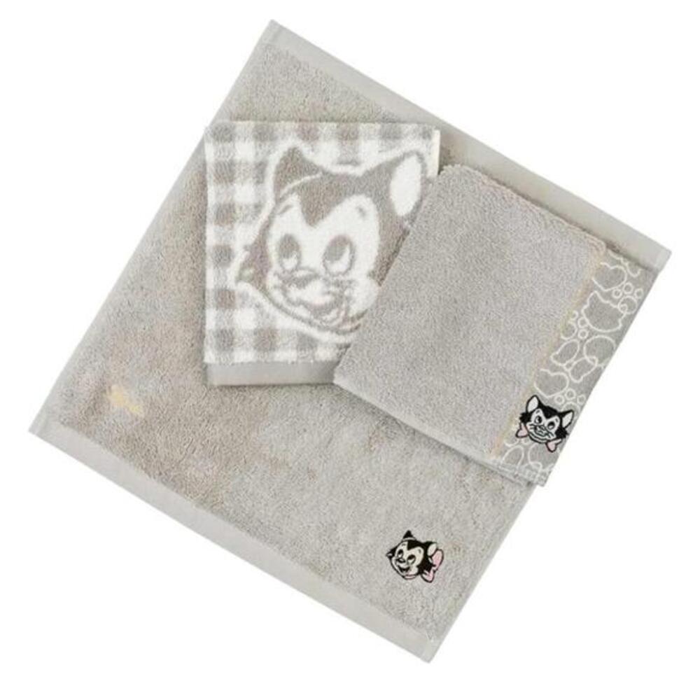 Disney Figaro Cat Towel 3 Pc Set, Bath Face Hand Towels Grey, Japan Exclusive